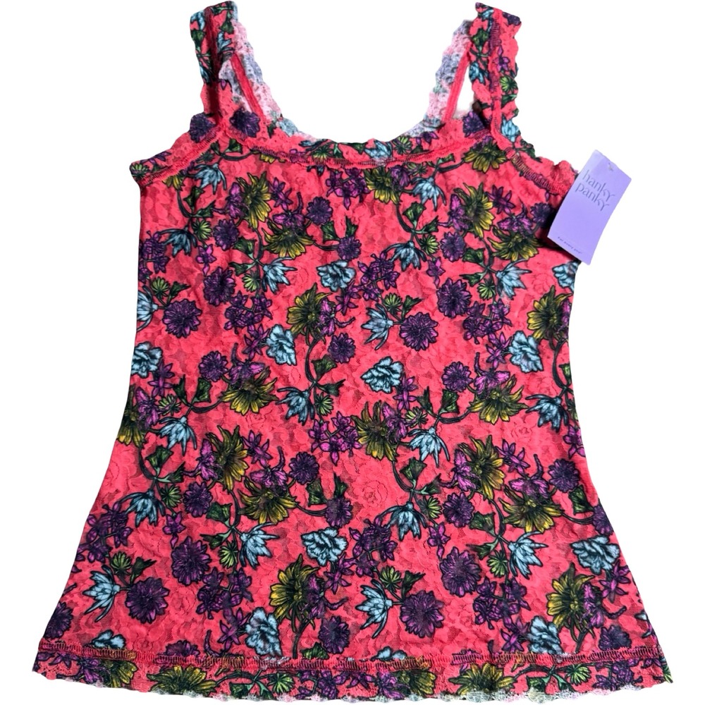 Hanky Panky Signature Lace Unlined Cami PR1390L Floral Coral Pink Size M NWT